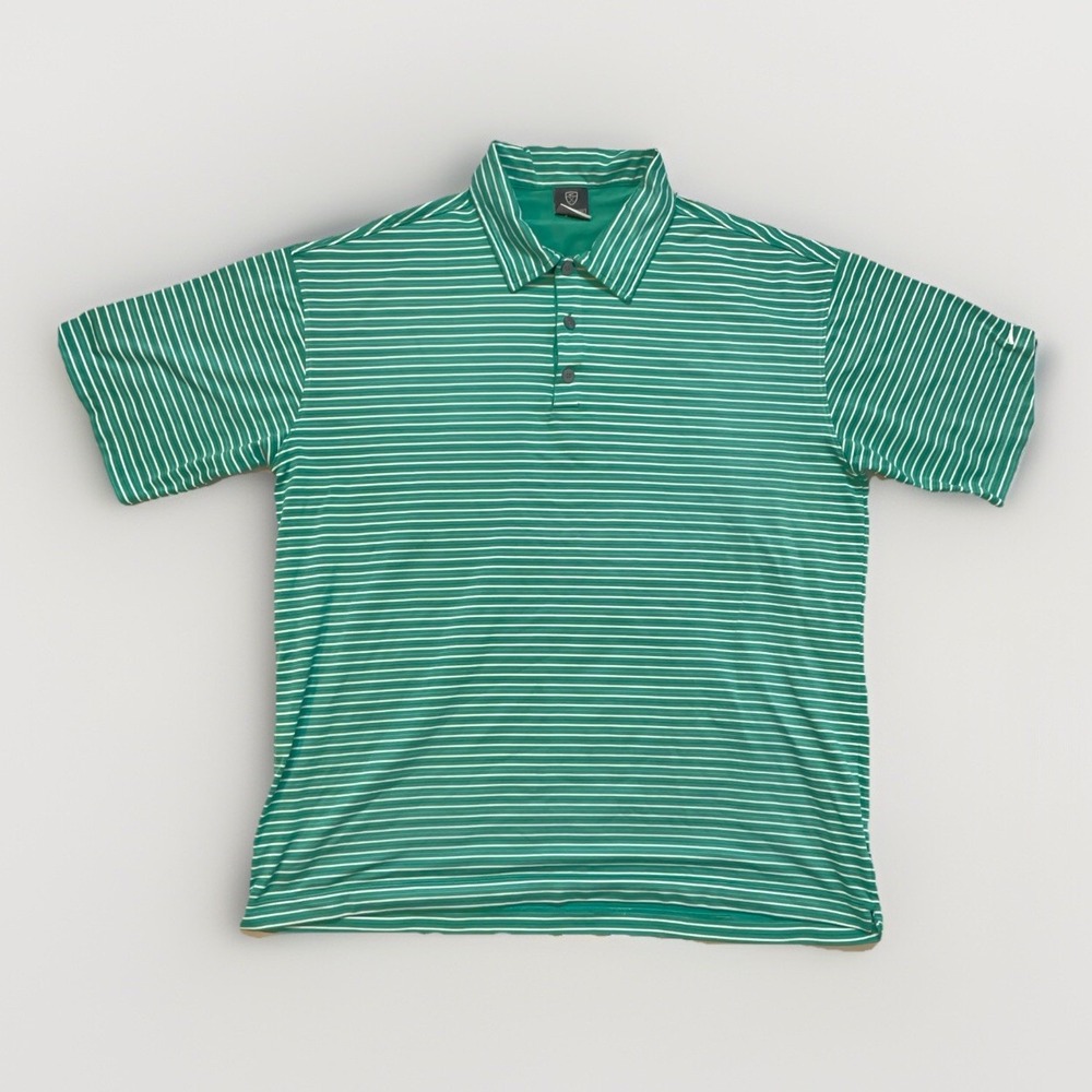 Nike Golf Dri-Fit UV Polo Shirt XL Green Striped Athletic Stretch Performance